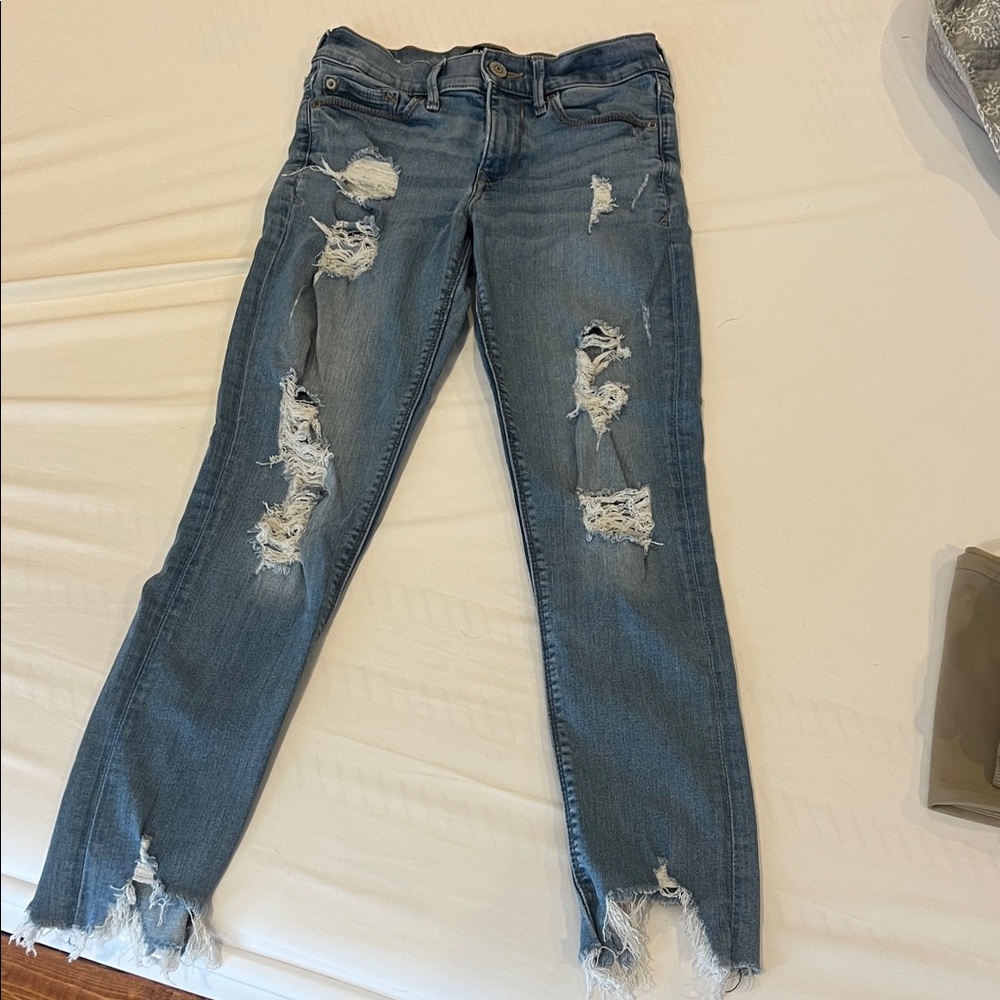 Express Distressed Blue Skinny Jeans